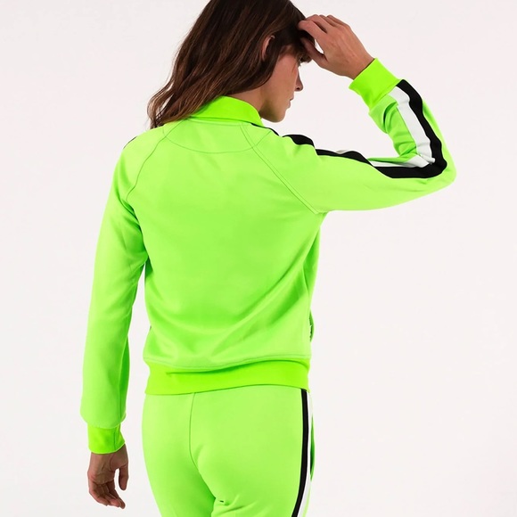 Pam & Gela Jacket; Solid Track Jacket in Lime w/ Black & White Stripes Sz M GUC - Picture 3 of 12